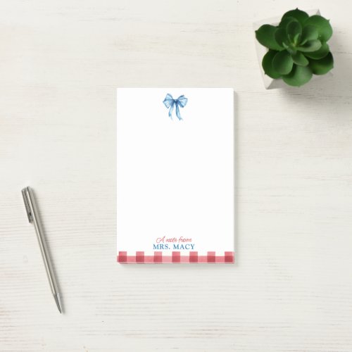 Personalized Teacher Notepad Watercolor Blue Bow