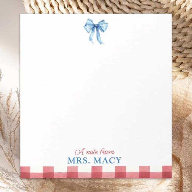 Personalized Teacher Notepad Watercolor Blue Bow (Creator Uploaded)