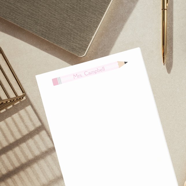 Personalized Teacher Notes, Pink Pencil Teacher Post-it Notes (Customize with your teacher's name!)