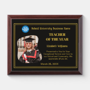 Personalized Teacher of the Year Photo Logo Gold Award Plaque