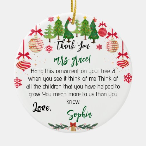 Personalized Teacher Ornament, Custom Christmas Ce Ceramic Ornament