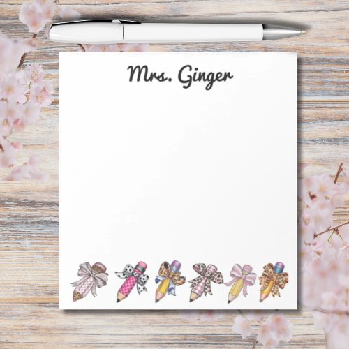 Personalized teacher pencils animal print bows  notepad