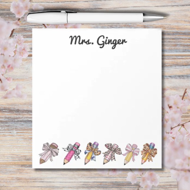 Personalized teacher pencils animal print bows  notepad (Creator Uploaded)