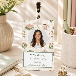 Personalized Teacher Photo ID Badge Gingham