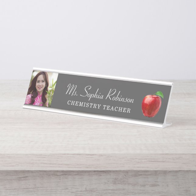 Personalized Teacher Photo Modern  Desk Name Plate (Front)