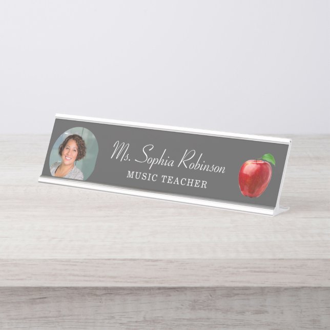 Personalized Teacher Photo Modern  Desk Name Plate (Front)
