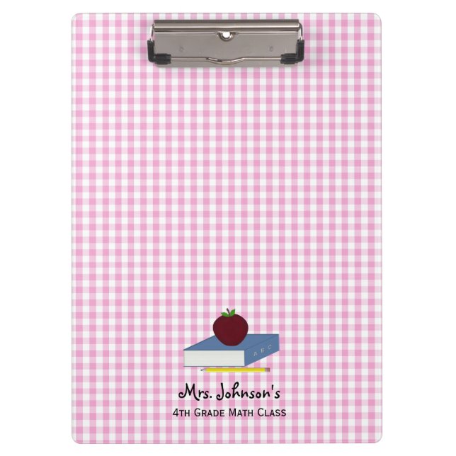Personalized Teacher Pink Gingham Clipboard (Front)