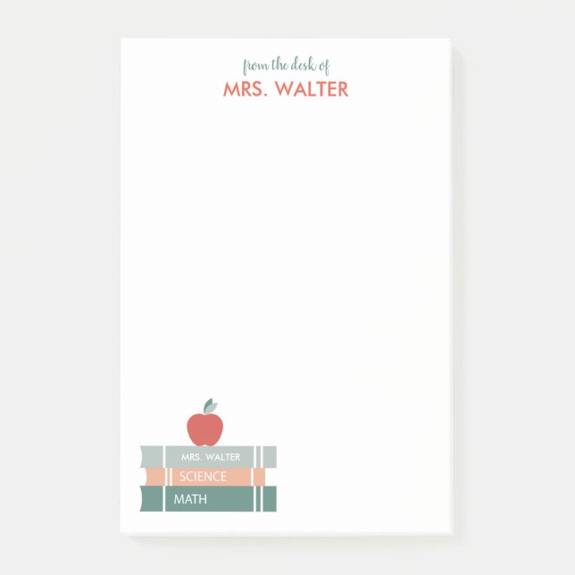 Personalized Teacher Post-It Notes Books and Apple (Front)