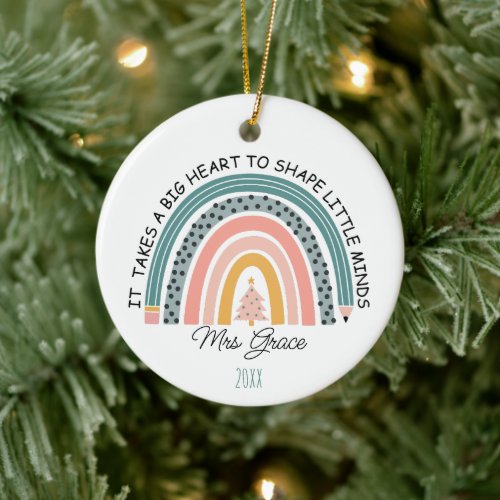 personalized teacher rainbow Christmas Custom Ceramic Ornament