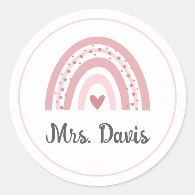 Personalized Teacher Rainbow Name Round Sticker (Front)