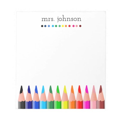 Personalized Teacher Rainbow Pencil Notepad