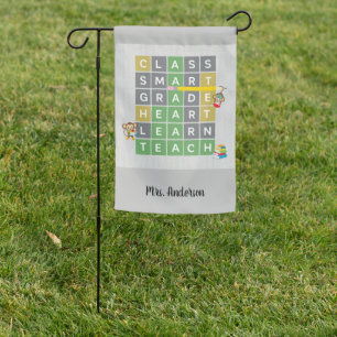 Personalized Teacher Reading Monkeys Word Puzzle  Garden Flag