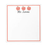 Personalized Teacher Red Apple Gingham Plaid Notep Notepad