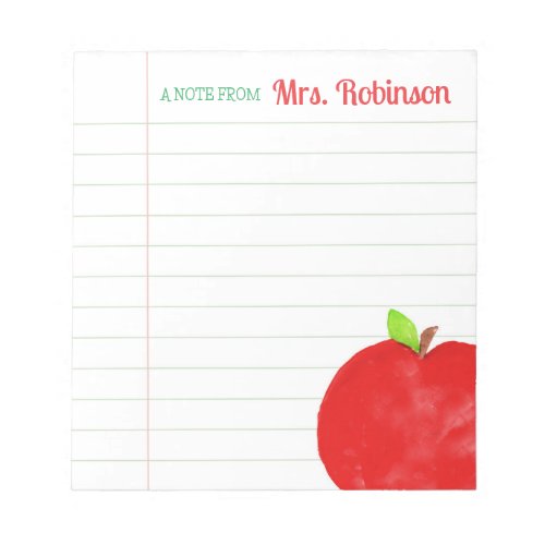 Personalized Teacher Red Apple Notepad
