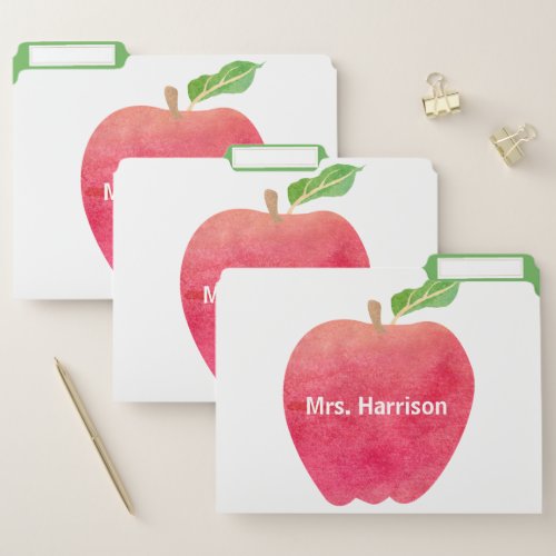 Personalized Teacher Red Apple Watercolor School File Folder