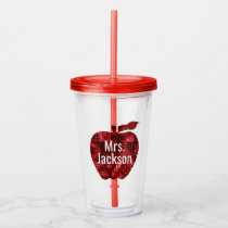 Personalized Teacher Red Faux Sequin Apple Acrylic Tumbler