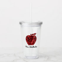 Personalized Teacher Red Faux Sequin Apple Acrylic Tumbler