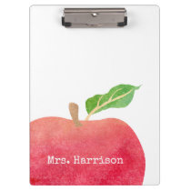 Personalized Teacher Red Watercolor Apple School Clipboard