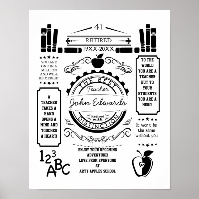 Personalized teacher Retirement Poster apple (Front)