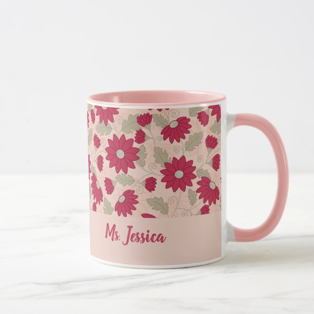 Personalized teacher’s gift, pink daisies mug (Right)