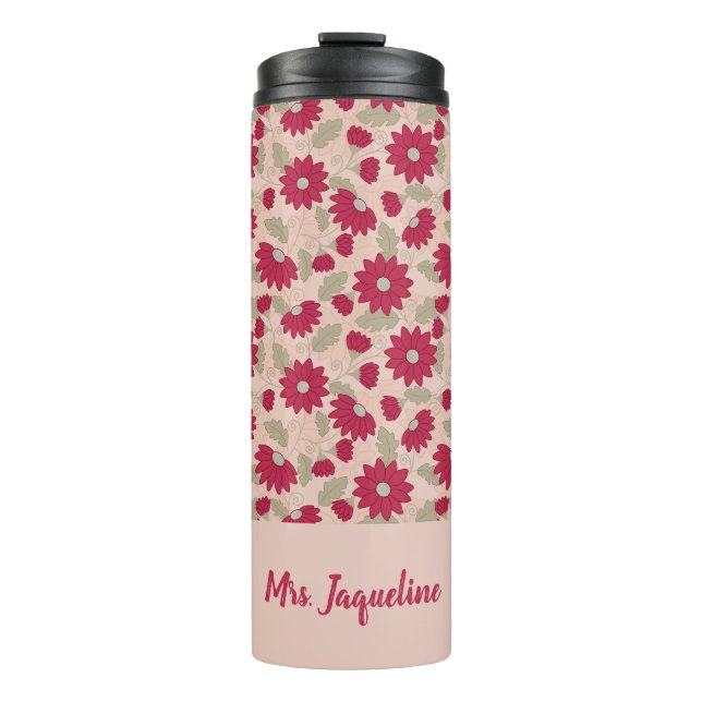 Personalized teacher’s gift, pink daisies tumbler (Front)