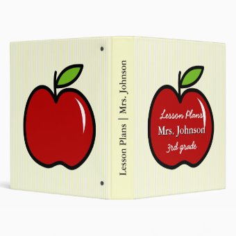 Personalized teacher school binder with red apple | Zazzle