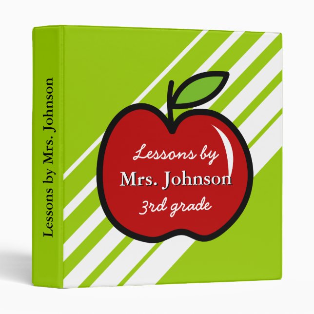 Personalized teacher school binder with red apple (Front/Spine)