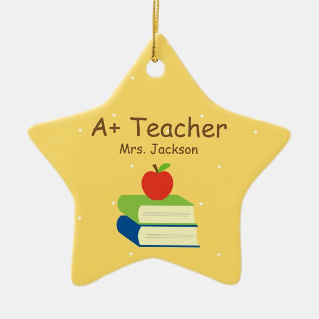 Personalized Teacher School Books and Apple Ceramic Ornament (Front)