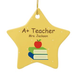 Personalized Teacher School Books and Apple ornament