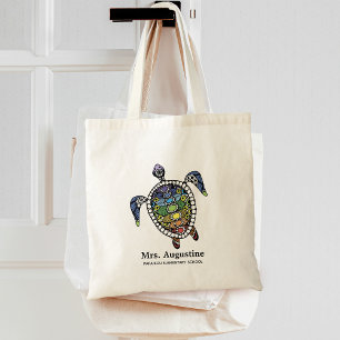 Personalized Teacher School Chakras Turtle Tote Bag