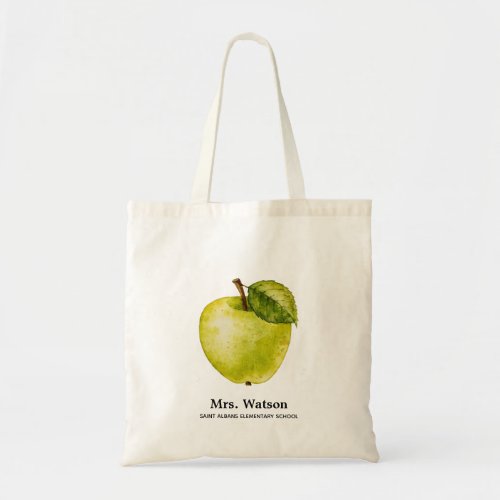 Personalized Teacher School Green Apple Tote Bag