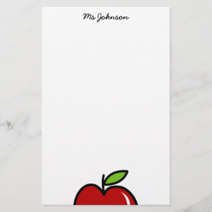 Personalized teacher stationery paper red apple