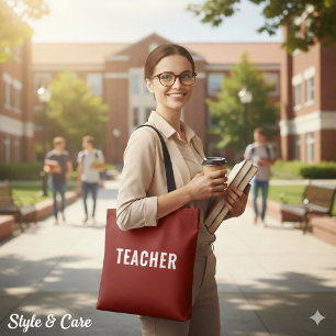 Personalized Teacher Text Statement Deep Red Tote Bag