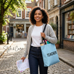 Personalized Teacher Text Statement Sky Blue Tote Bag