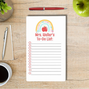 Personalized teacher to-do list rainbow apple post-it notes