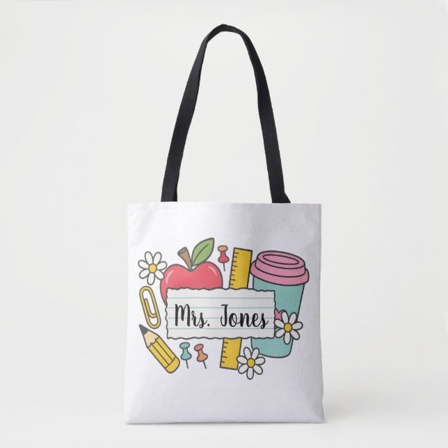 Personalized teacher Tote bag, Custom Teacher  Bag (Front)