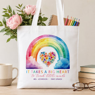Personalized Teacher Tote Bag Rainbow Heart Gift