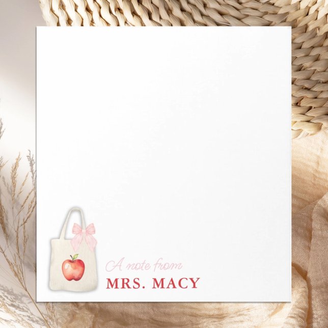 Personalized Teacher Tote Bag with Pink Bow Notepad (Creator Uploaded)