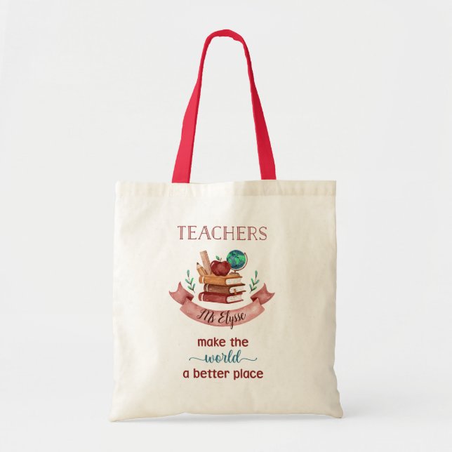 Personalized Teacher Tote Bags (Book & Apple) (Front)