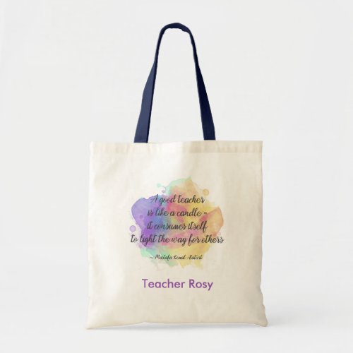 Personalized Teacher Tote Bags Candle Quote