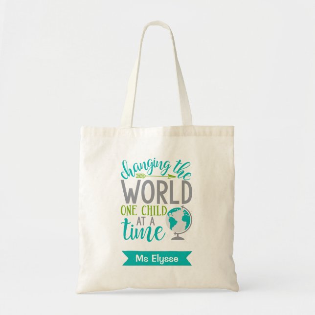 Personalized Teacher Tote Bags Changing The World (Front)