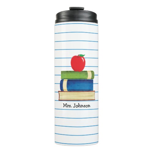 Personalized Teacher Watercolor Apple Books Lined Thermal Tumbler