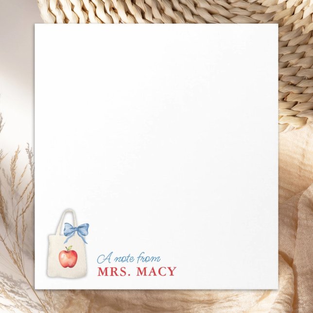 Personalized Teacher Watercolor Tote with Bow Notepad (Creator Uploaded)