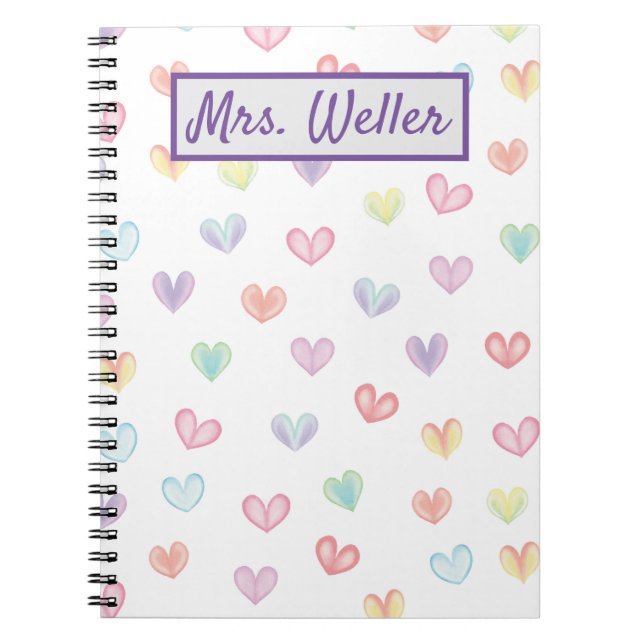 Personalized Teacher with watercolor hearts Notebook (Front)
