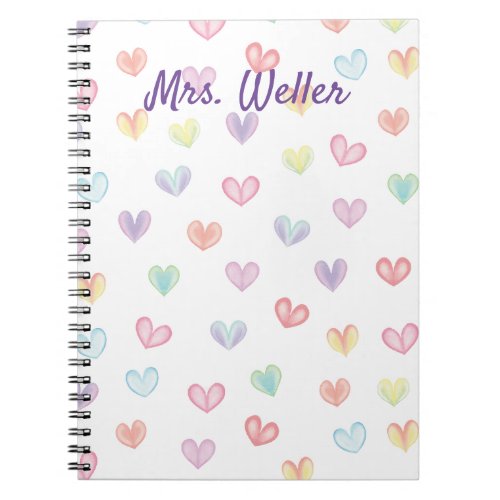 Personalized Teacher with watercolor hearts Notebook