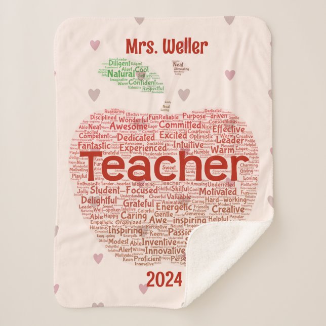 Personalized Teacher Word Art Apple Gift  Sherpa Blanket (Front)