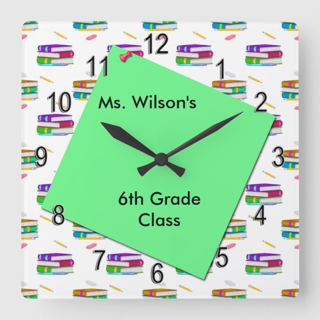Personalized Teachers Books Green Paper Clock (Front)
