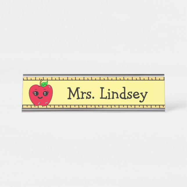 Personalized Teacher's Cartoon Apple and Ruler Desk Name Plate (Front)
