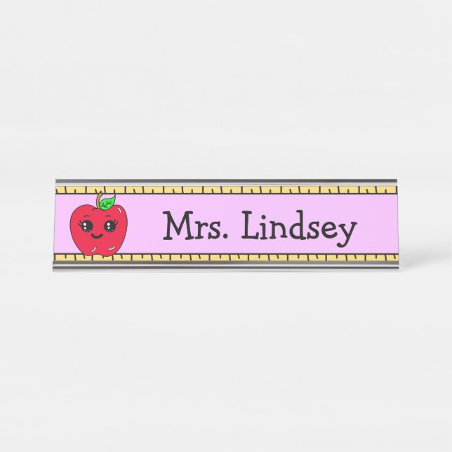 Personalized Teacher's Cartoon Apple and Ruler Desk Name Plate (Front)