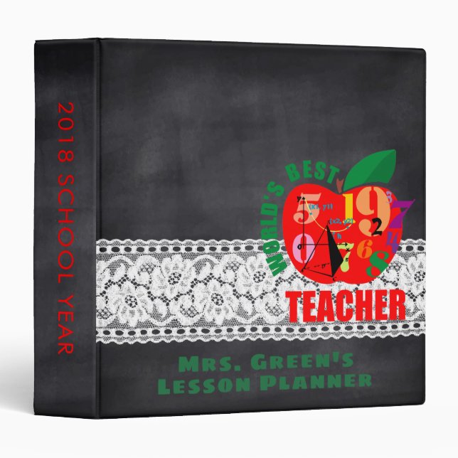Personalized Teacher's Chalkboard Lesson Planner Binder (Front/Spine)